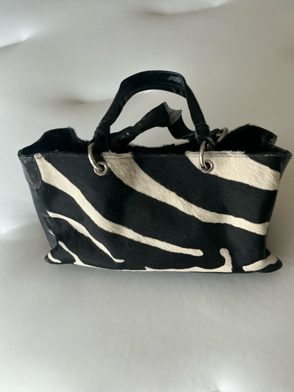 Italian Zebra-Print Black & White Furry Tote Bag